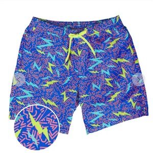 Tipsy Elves Grease Lightning Stretch Swim Trunks Men's XXL 2X Blue Mesh Support